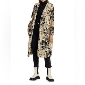FARM Rio Cream and Black Printed Long Coat xs